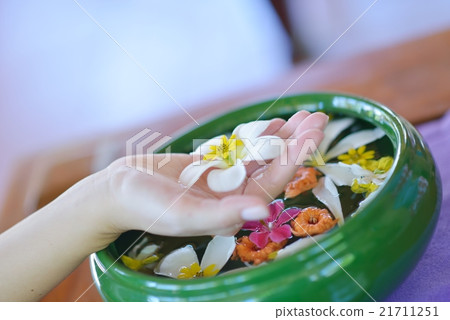 female hand and flower in water 21711251