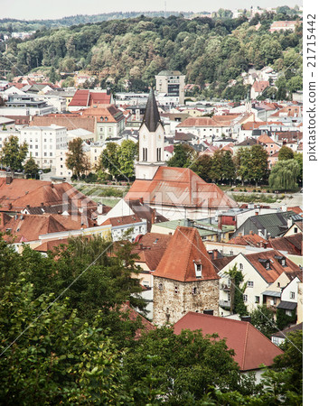 Roofs in Passau city with church tower, architectural scene in G Roofs in Passau city with church tower, architectural scene in G 21715442