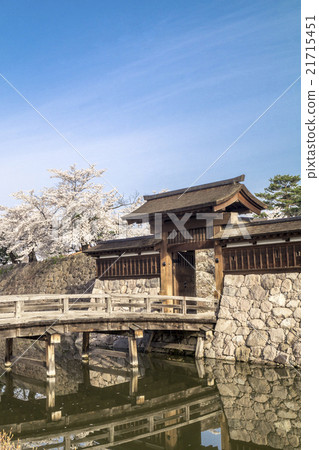 信州长野市松岛松城城 海津城 太郎和樱花 图库照片