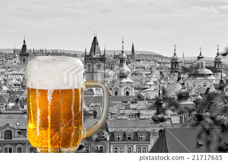 Beer with the panorama of Prague 21717685