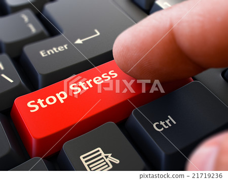 Stop Stress Concept. Person Click Keyboard Button. Stop Stress Concept. Person Click Keyboard Button. 21719236
