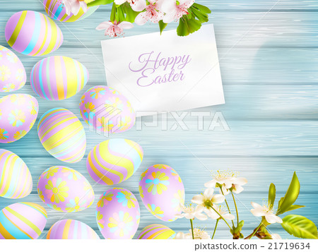 Easter eggs on the wooden table. EPS 10 21719634