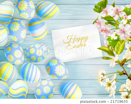 Easter eggs on the wooden table. EPS 10 21719635