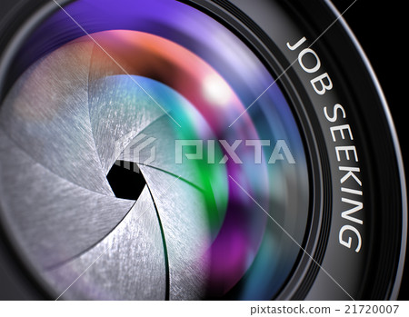 Job Seeking on Professional Photo Lens. Closeup. 21720007