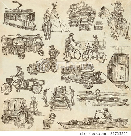 Hand drawn, freehand drawing, collection-Transport Hand drawn, freehand drawing, collection-Transport 21735201