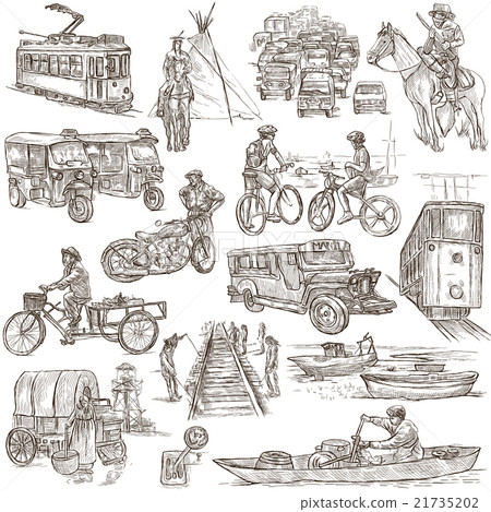 Hand drawn, freehand drawing, collection-Transport Hand drawn, freehand drawing, collection-Transport 21735202