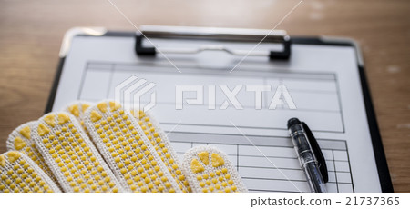 Inspection sheet, work gloves, pen Inspection sheet, work gloves, pen 21737365