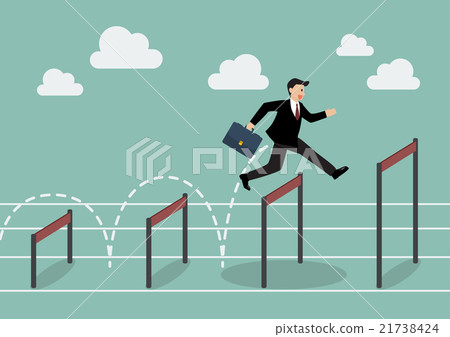 Businessman jumping higher over hurdle Businessman jumping higher over hurdle 21738424