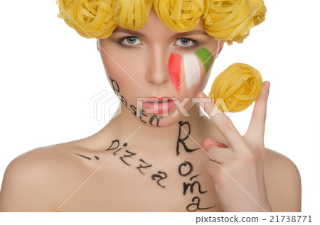 woman with pasta and symbols of Italy woman with pasta and symbols of Italy 21738771