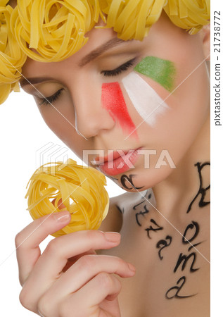 young woman with pasta and symbols of Italy young woman with pasta and symbols of Italy 21738772