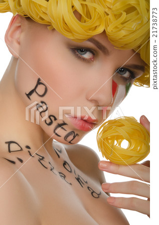 Beautiful woman with pasta and symbols of Italy Beautiful woman with pasta and symbols of Italy 21738773