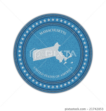 Label with map of massachussetts. Denim style. 21742853