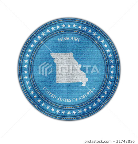 Label with map of missouri. Denim style. 21742856