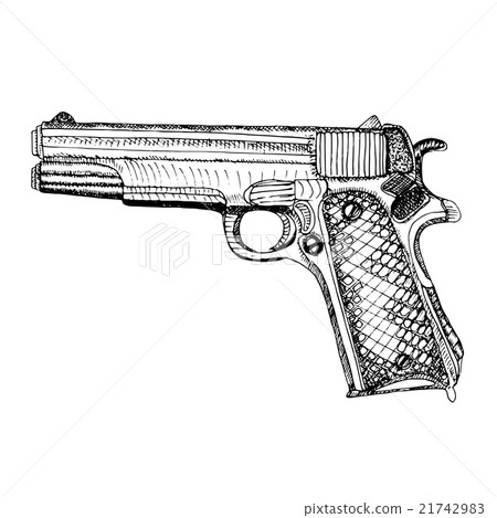 Hand drawn retro pistol. Ink sketched. 21742983