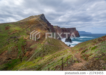 Madeira island hiking path in a beautiful volcanic Madeira island hiking path in a beautiful volcanic 21743455