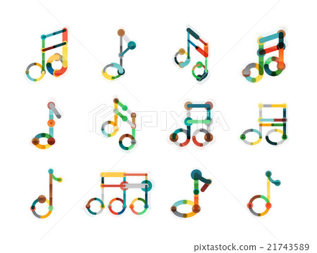 Music note logo set, flat thin line geometric 21743589
