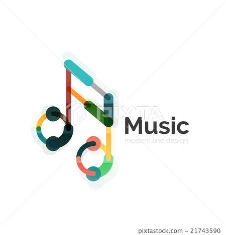 Music note logo, flat thin line geometric design 21743590