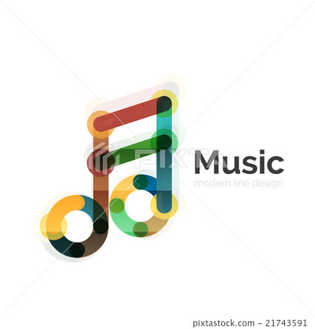 Music note logo, flat thin line geometric design 21743591