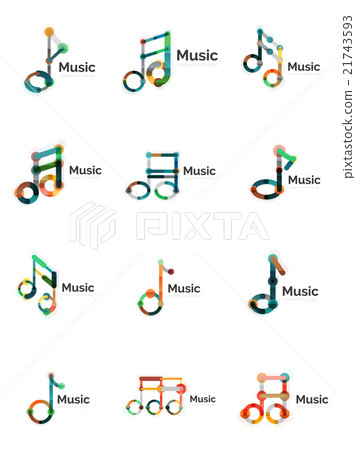 Music note logo set, flat thin line geometric 21743593