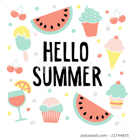 Hello summer greeting card, watermelon, ice cream 21744655