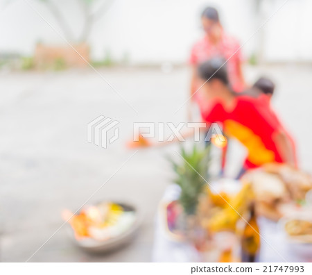 blur image of chinese new year food table  21747993