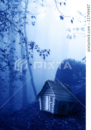 Wooden house and landscape of foggy forest Wooden house and landscape of foggy forest 21749487