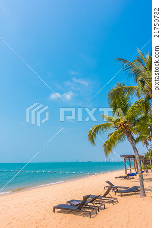 Beautiful beach and sea with palm tree 21750782