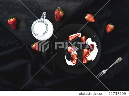 Black biscotti and strawberry dessert with sweet 21757209