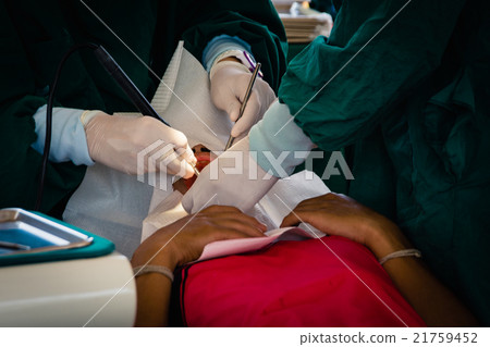 Dentist examining a patient's teeth in the dentist Dentist examining a patient's teeth in the dentist 21759452