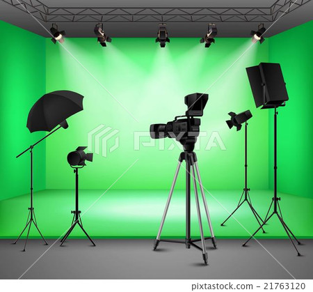 Realistic Green Screen Studio Interior 21763120