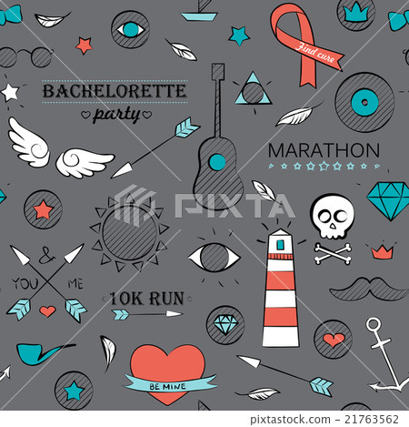 Doodle seamless hipster pattern over brown - Stock Illustration ...