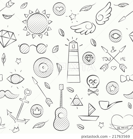Hand drawn hipster seamless pattern over white - Stock Illustration ...