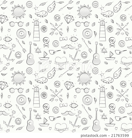 Sea hand drawn hipster seamless pattern over white - Stock Illustration ...