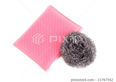 pink dishwashing sponge on white background pink dishwashing sponge on white background 21767562