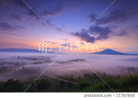 misty morning sunrise and road in mountain misty morning sunrise and road in mountain 21767608