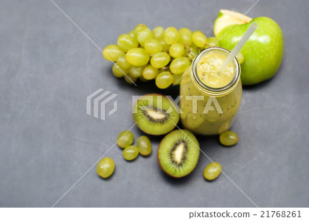 Home Made Smoothie Green Fruits Grapes Kiwi Apple Home Made Smoothie Green Fruits Grapes Kiwi Apple 21768261