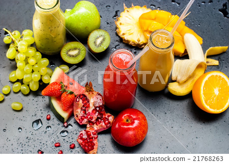 Red Green Orange Fruits Smoothie Black Background Red Green Orange Fruits Smoothie Black Background 21768263