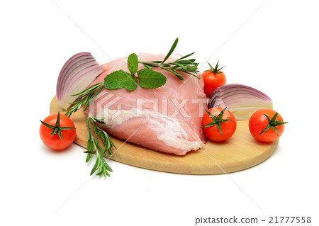 piece of meat, tomato, onion and rosemary 21777558