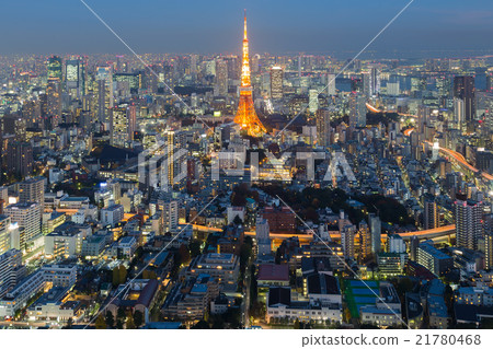 Aerial view Tokyo city skyline night time, Japan 21780468