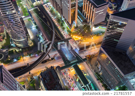 Aerial Bangkok city downtown road interchanged Aerial Bangkok city downtown road interchanged 21781557