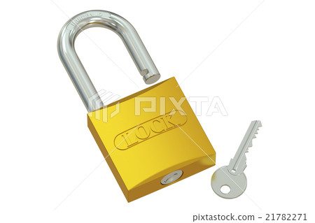 padlock with key, 3D rendering padlock with key, 3D rendering 21782271