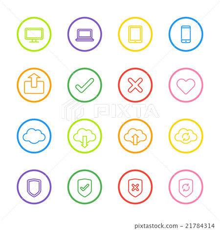 colorful line web icon set circle 21784314