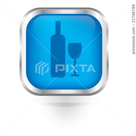 Vector bottle and glass icon glossy button  21786789