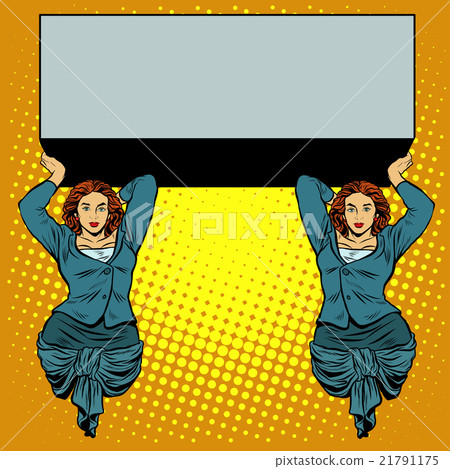 Businesswoman holding caryatids balcony billboard 21791175