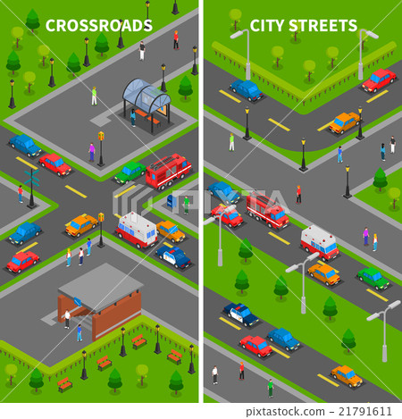 Street Traffic Isometric Vertical Banners - Stock Illustration ...