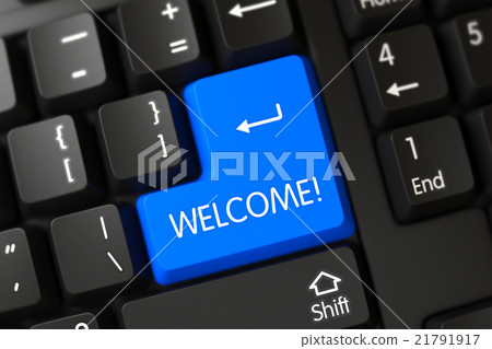 Blue Welcome Button on Keyboard. Blue Welcome Button on Keyboard. 21791917