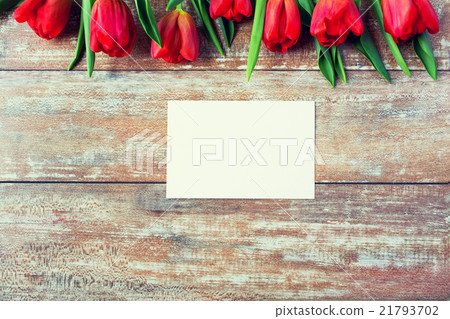 close up of red tulips and blank paper or letter 21793702