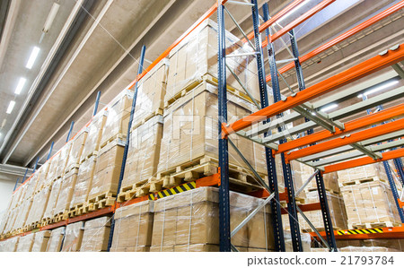 cargo boxes storing at warehouse shelves 21793784