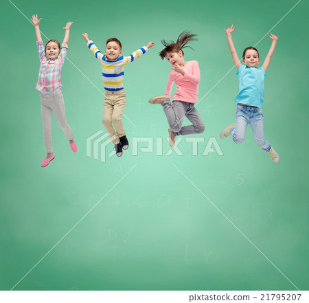 happy little girl jumping in air over school board 21795207