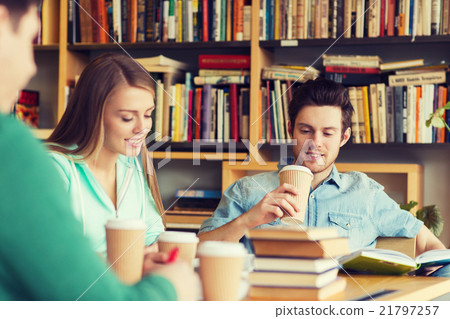 students reading and drinking coffee in library students reading and drinking coffee in library 21797257